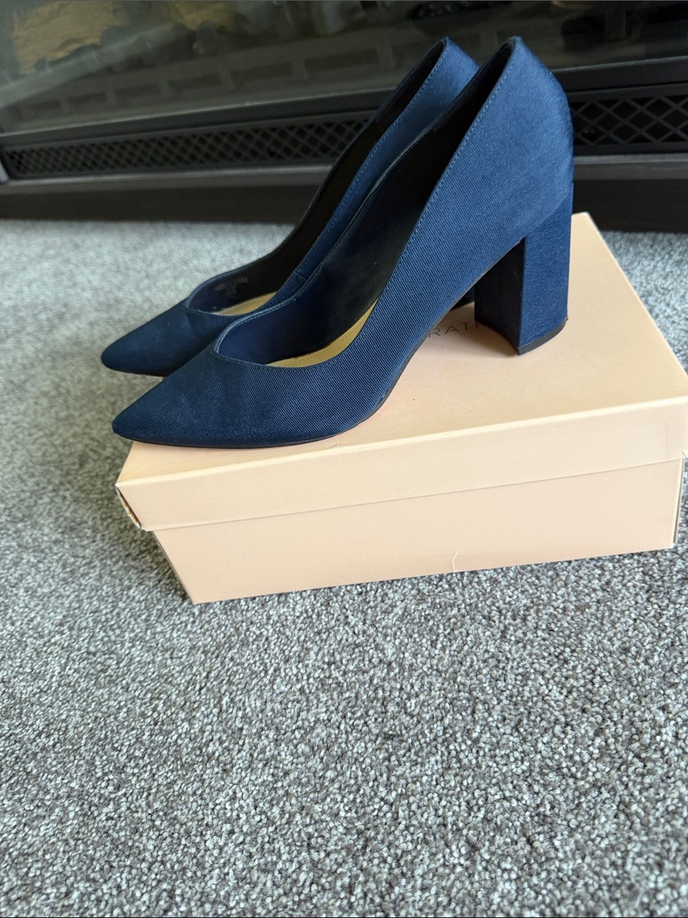 Marc Fisher Navy Pointed-Toe Block Heel Pumps